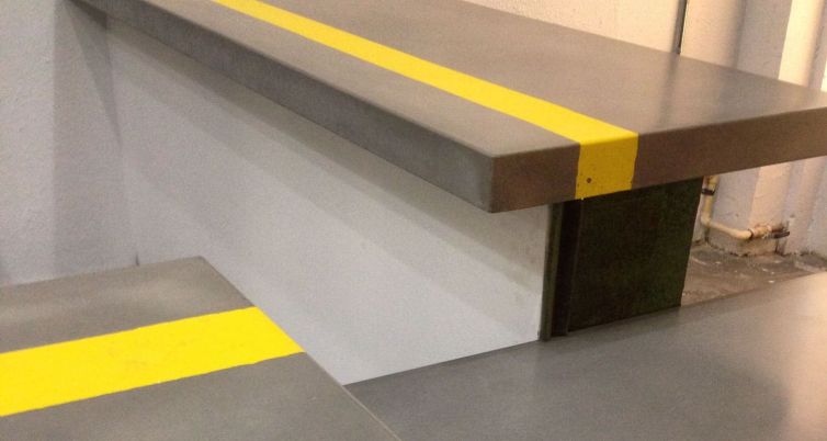 Grey Concrete Countertops with Yellow Stripe in Central Melt Restaurant St Petersburg, FL