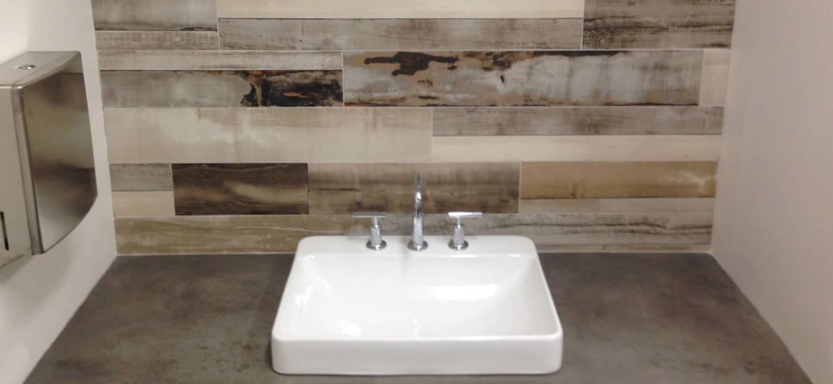 Trowel Finish Concrete Countertop with white sink