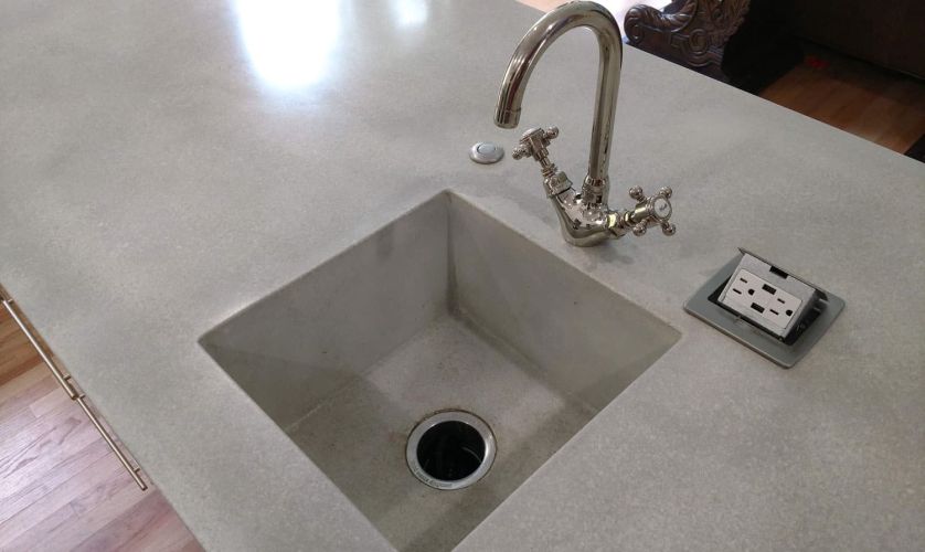Concrete Island Countertop with Integral Bar Sink