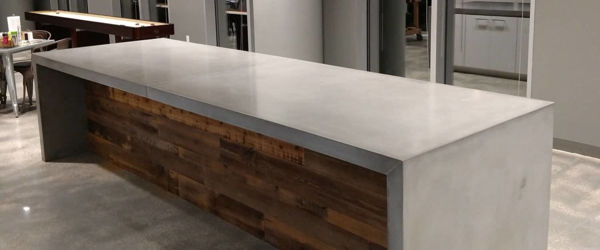 12 foot long Concrete Countertop With Waterfall Legs